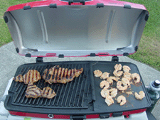 BBQ steak and garlic prawns.