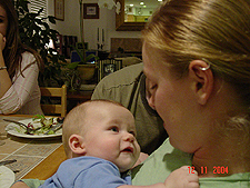 Karen gets a smile from Hunter