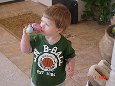 Hunter shows daddy his eggs.