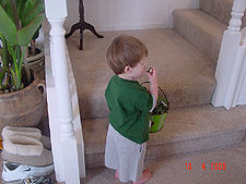 Hunter sneaks a bite of chocolate.