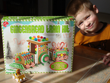 Hunter ready to build a gingerbread train.