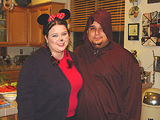 Minnie Mouse and a crazy monk.
