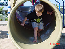 Hunter coming down the slide.