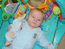 Hunter loves the bear grandma got him at IHOP.