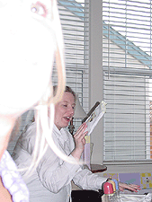 Jenny opening presents.