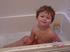 Hunter in the bathtub.