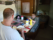 Hunter and Dave eating lunch.