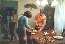 Dishing out the cake.