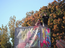 Throwing dye at the crowd