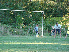 Hunter practicing goalie