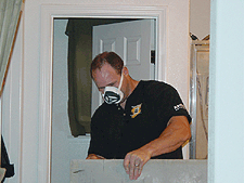 Dave cutting the underlayment board.