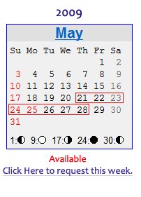 Click Here to request week for May of 2009