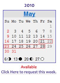 Click Here to request week for May of 2010