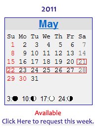 Click Here to request week for May of 2011