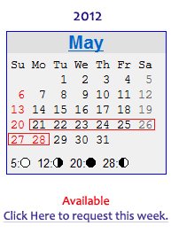 Click Here to request week for May of 2012