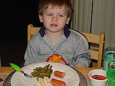 Hunter having dinner