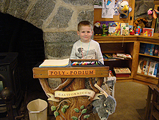 Hunter inside the Leconte Memorial Lodge