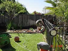 Heidi planting herbs.