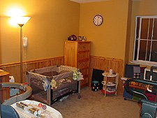The crib will go here when the playpen moves downstairs...