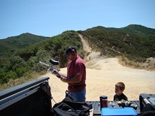 Trying the paintball gun