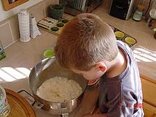 Hunter likes to smell the batter.