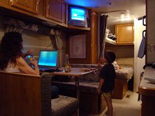 relaxing in the trailer