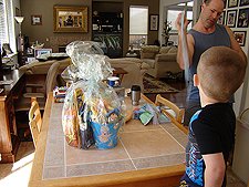 Hunter opening his basket.