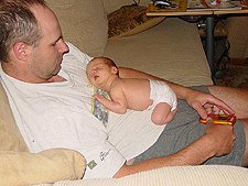 Hunter passed out on Dave's chest.