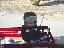 Hunter in his wagon.