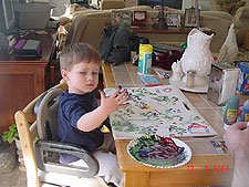 Hunter finger painting.