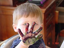 Hunter's messy hand.