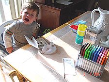 Hunter wants mommy to paint his mask.