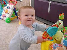 Hunter has more fun standing outside the saucer now.