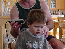 Hunter getting a haircut.