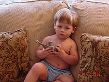 Hunter with his dinosaur.