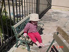 Hunter sitting on his bench.