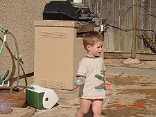 Hunter throwing water balloons