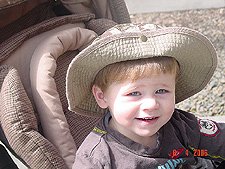 Hunter wearing the new hat he picked out by himself.