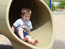 Hunter going down the slide