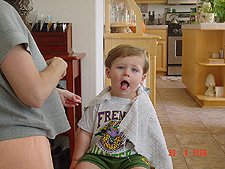 Hunter sticks out his tongue.