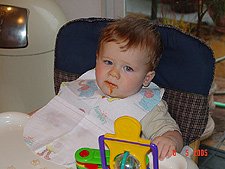 Hunter eating Spaghetti-Os