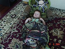 Hunter in his sleeping bag