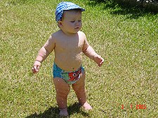 HHunter getting sprayed with the hose.