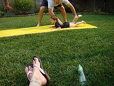 Dave gives Hunter a push.