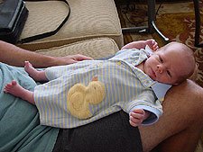 All nice and clean in his duck outfit.
