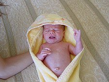 He's not happy about his bath being over!