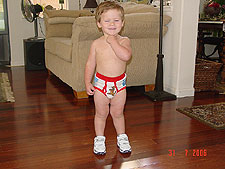 Hunter wearing his new Scooby-Doo undies.