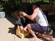 Hunter getting a haircut.