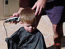 Hunter getting a haircut.