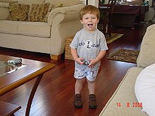 Hunter sticking out his tongue.